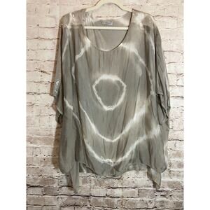 Angela Moda Top Womens Large Silk Blend Flowy Layered Sequins Boho Made In Italy